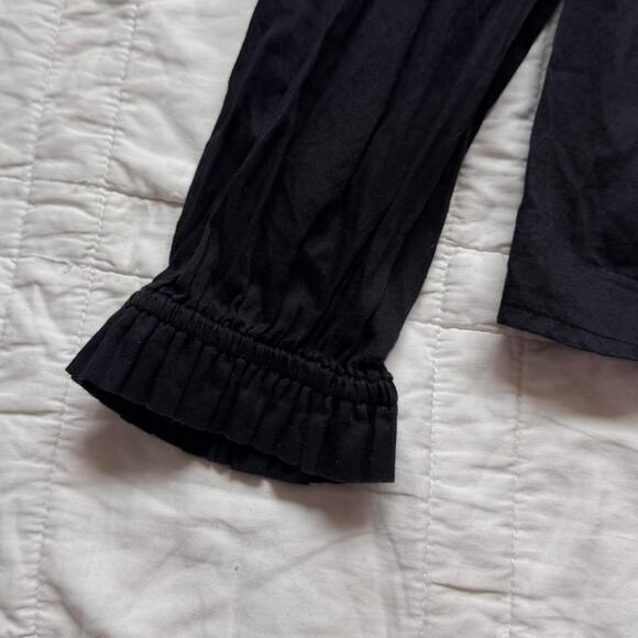 gap womens ruffle neck smocked pleated top sz S black boxy victorian romantic - Picture 4 of 8
